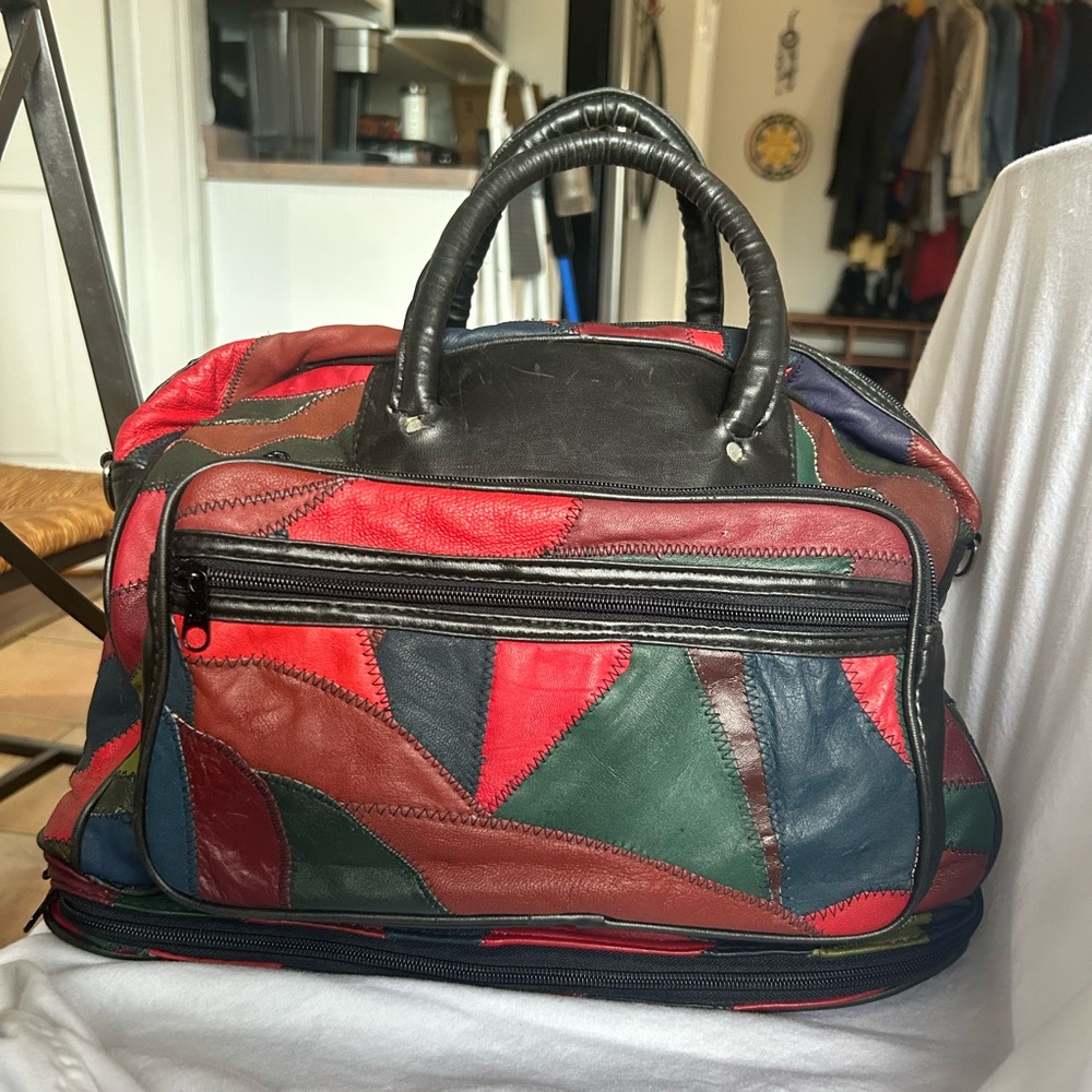Vintage Leather Patchwork Boho Hippie Tote Bag Hand Bag Purse Y2K 80’s 90’s
